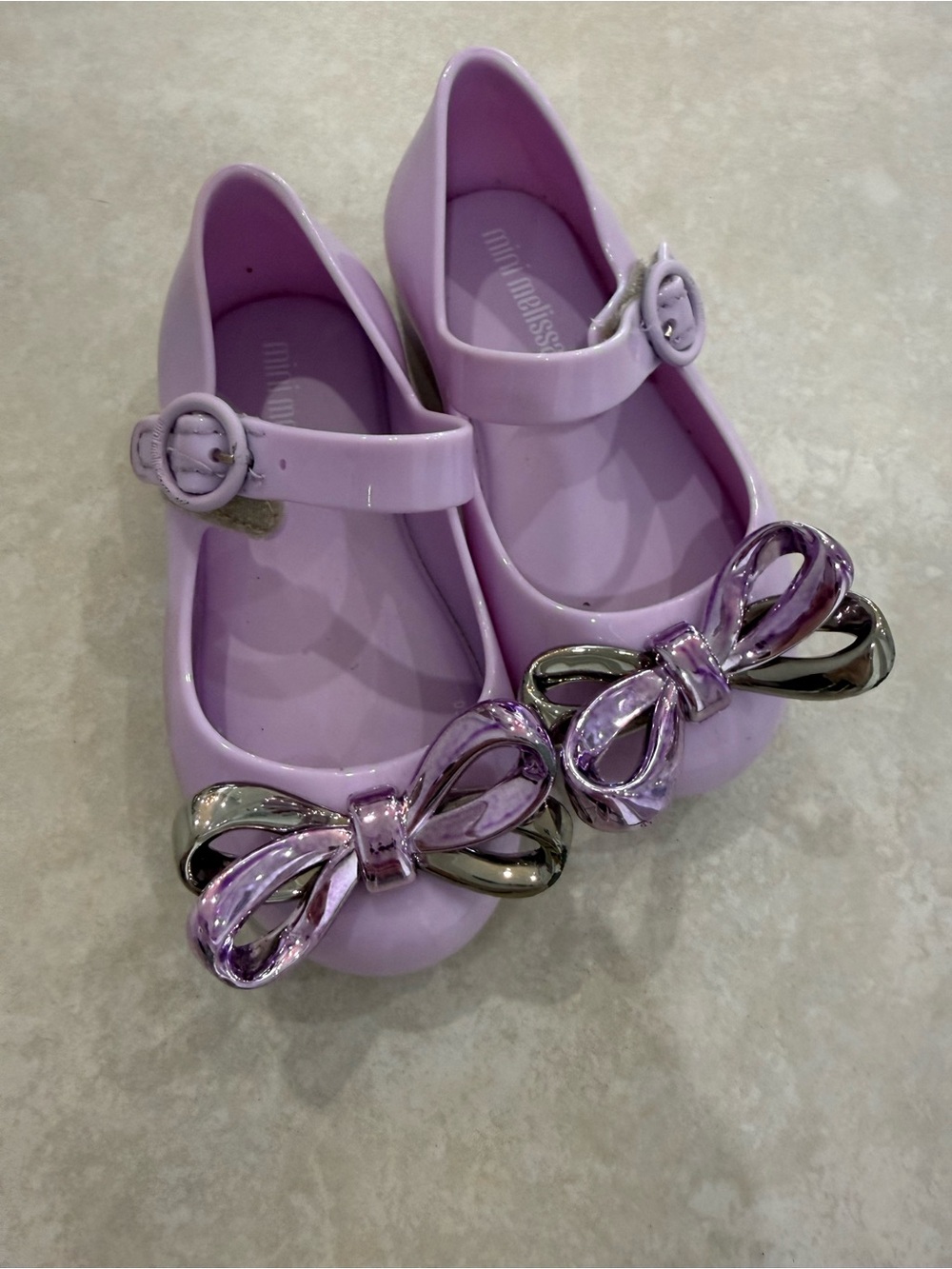 Mini Melissa Lavender Mary Janes with Metallic Bow